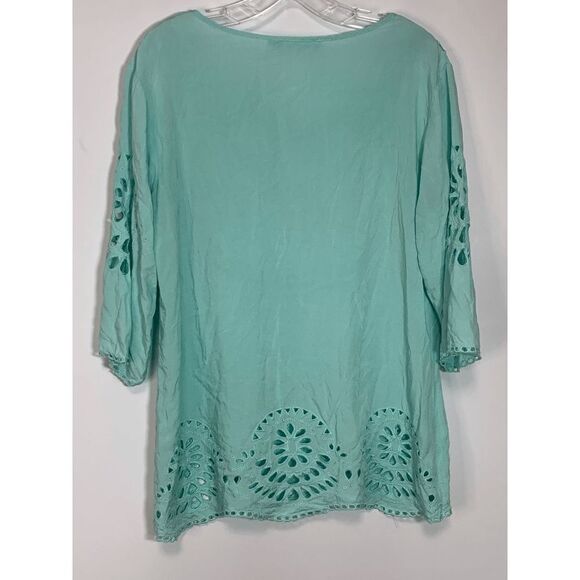 Solitaire Swim Women's Eyelet Swimming Cover Up Top Shirt Teal Green Size Medium - Picture 3 of 12